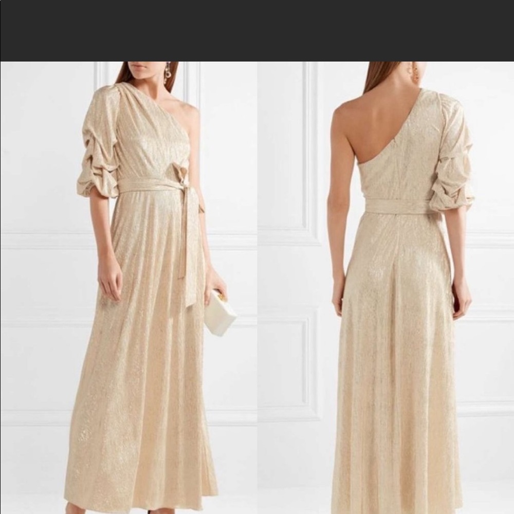 Alice + Olivia Jeanie Metallic One-Shoulder Gown